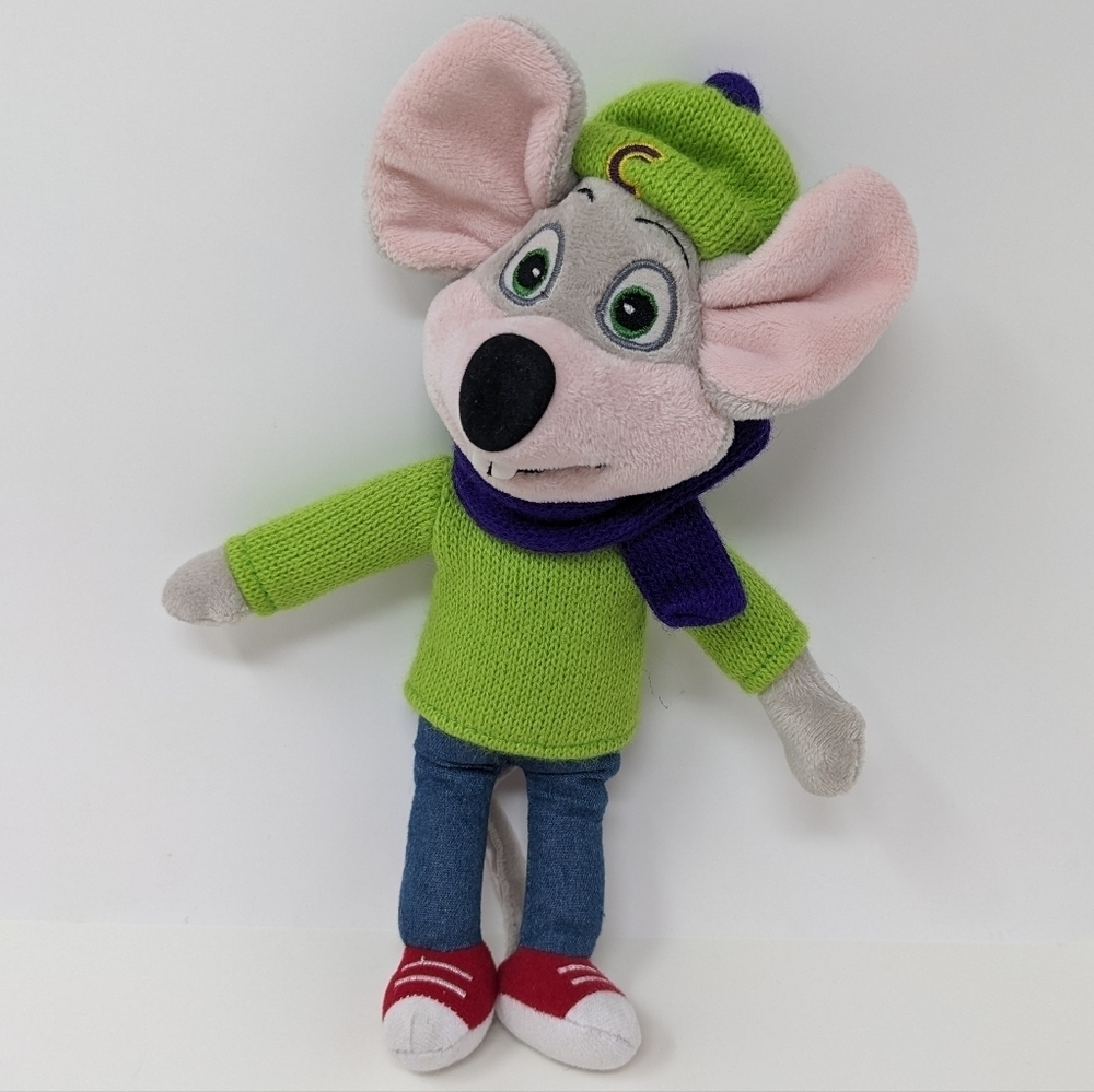 Chuck E. Cheese Plush Stuffed Toy Animal Sweater Fall Winter Hat